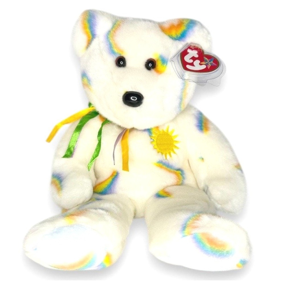 Cheery the Bear | Rainbow Sunshine Sweetheart | Mint Heart Tag TY Beanie Buddy